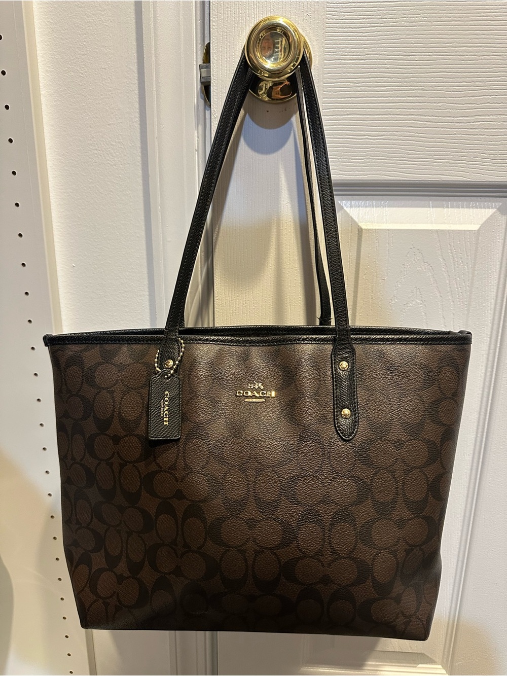 Coach Brown & Black Signature Canvas Tote